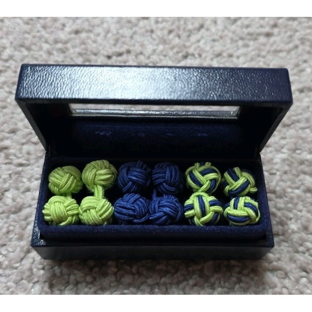 RALPH LAUREN MEN DRESS SHIRT CUFF CLINKS KNOTS SET 3 Gree BLUE MULTI COLORED NEW